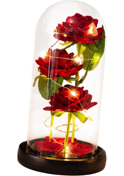 Yapay Çiçekler Yıldönümü Parti Centerpiece Siyah Baz Petal Için Cam Dome Gül