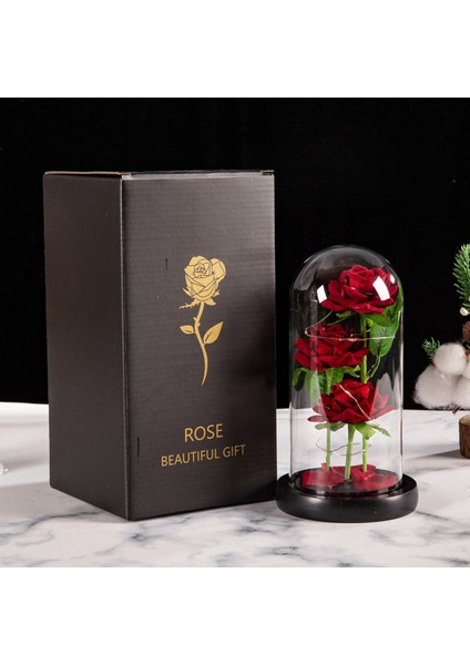 Yapay Çiçekler Yıldönümü Parti Centerpiece Siyah Baz Petal Için Cam Dome Gül