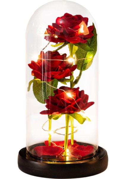 Yapay Çiçekler Yıldönümü Parti Centerpiece Siyah Baz Petal Için Cam Dome Gül