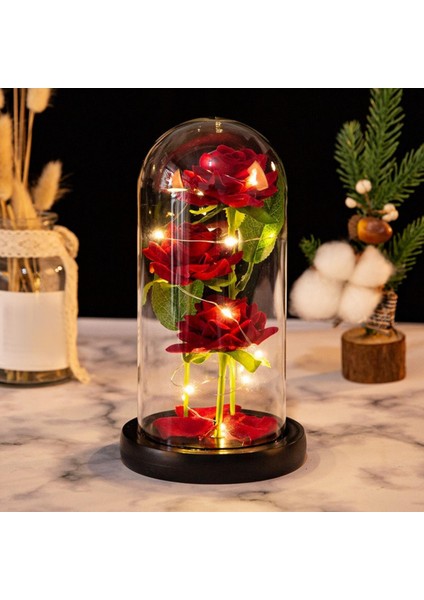 Yapay Çiçekler Yıldönümü Parti Centerpiece Siyah Baz Petal Için Cam Dome Gül