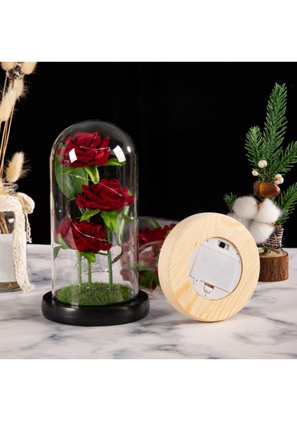 Yapay Çiçekler Yıldönümü Parti Centerpiece Siyah Baz Petal Için Cam Dome Gül