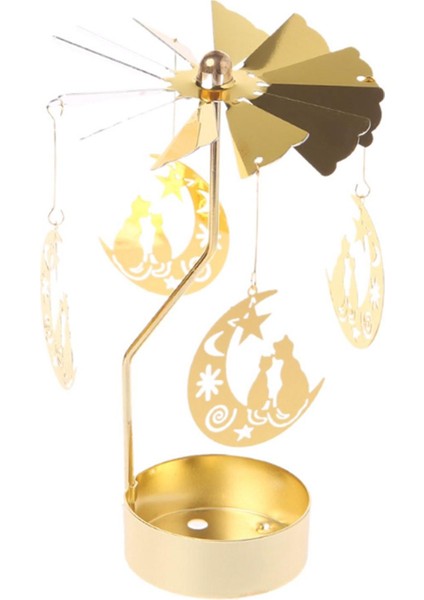 Baosity Dönen Mumluk Altın Metal Tealight Tutucu Şamdan Masa Süsleme Ay ve Kedi(Yurt Dışından)