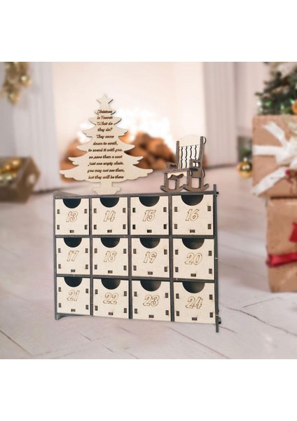 Tatil Hediyeleri Için LED Işık Ile Yeniden Kullanılabilir Noel Ahşap Advent Takvimi