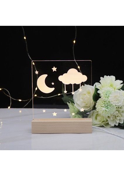 3D Gece Işık Akrilik Yatak Başucu Lamba Çalışma Odası Dekor Noel Düğün Moon Yıldız Bulut Için