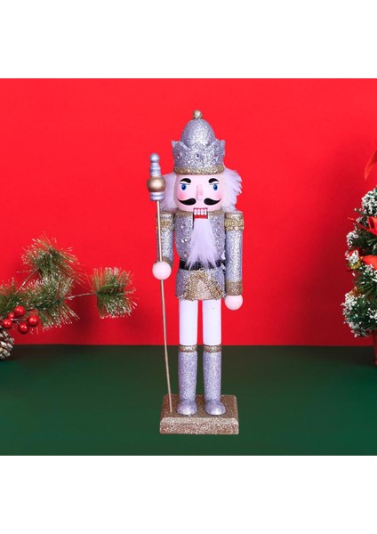 12 Inç Ahşap Fındıkkıran Kral Süsler Noel Dekorasyon Rakamlar Hediye Gümüş (Yurt Dışından)