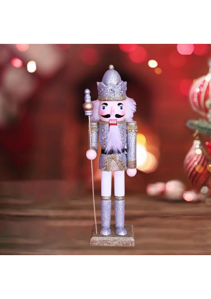 12 Inç Ahşap Fındıkkıran Kral Süsler Noel Dekorasyon Rakamlar Hediye Gümüş (Yurt Dışından)