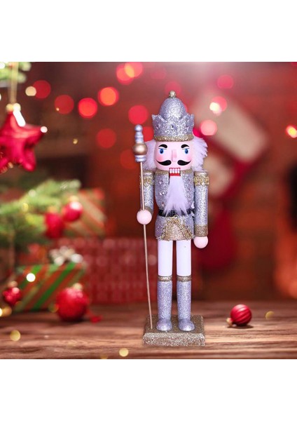12 Inç Ahşap Fındıkkıran Kral Süsler Noel Dekorasyon Rakamlar Hediye Gümüş (Yurt Dışından)