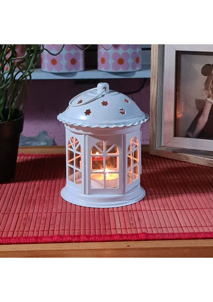 Binbirreyon Tealight Mum Feneri Şamdan Mumluk Metal 13 cm Beyaz MA024