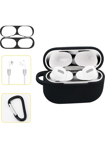 Airpods Pro Için Silikon Koruyucu Kılıf-Siyah + Siyah Iç Sticker