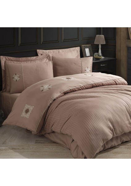 Elegant Zeugma Saten Çift Kişilik Nakışlı Nevresim Takımı