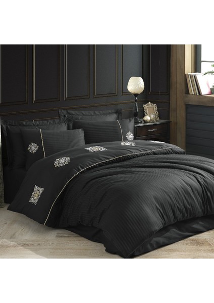 Elegant Zeugma Saten Çift Kişilik Nakışlı Nevresim Takımı