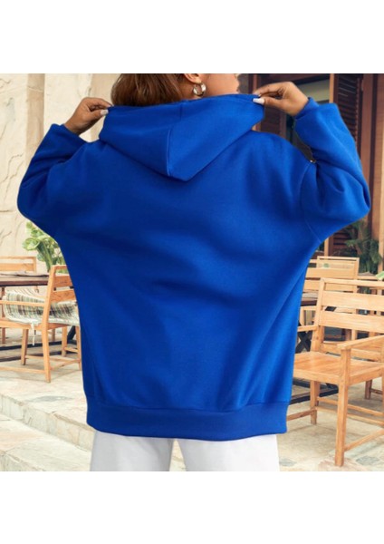 Kapüşonlu Californıa Göğüs Baskılı Şardonlu Pamuk Dokuma Oversize Kadın Sweatshirt