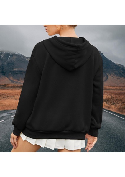 Brooklyn Göğüs Baskılı Kapüşonlu Kalın Tam Kışlık Oversize Yeni Stil Kadın Sweatshirt