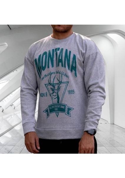 Amor Man Montana Göğüs Baskılı Yuvarlak Yaka Regular Fit Yeni Kreasyon Spor Erkek Sweatshirt