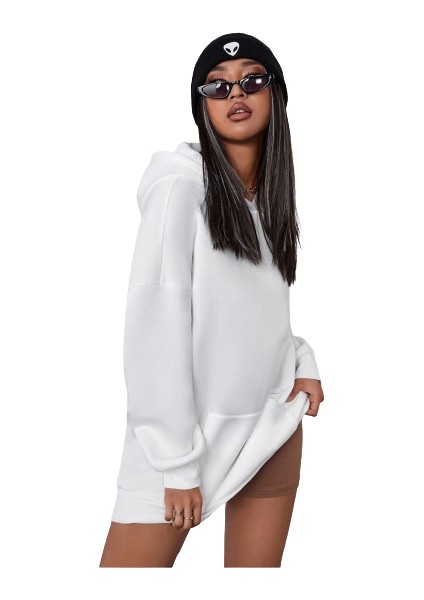 Blacksokak Kadın Beyaz Sırt Kelebek Baskılı Oversize Kapüşonlü Sweatshirt modelleri