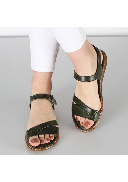 Yeşil Kadın Deri Sandalet 21507