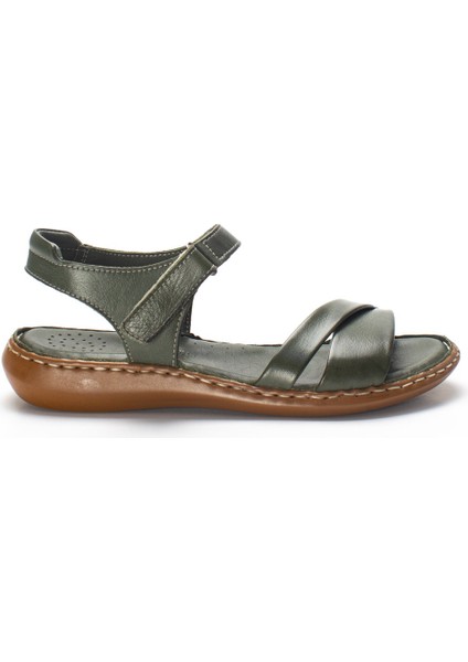 Yeşil Kadın Deri Sandalet 21507