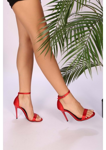 Kadin Kirmizi Saten Tek Bantli Topuklu Ayakkabi fırsatları