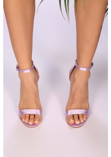 Kadin Lila Saten Tek Bantli Topuklu Ayakkabi fırsatları