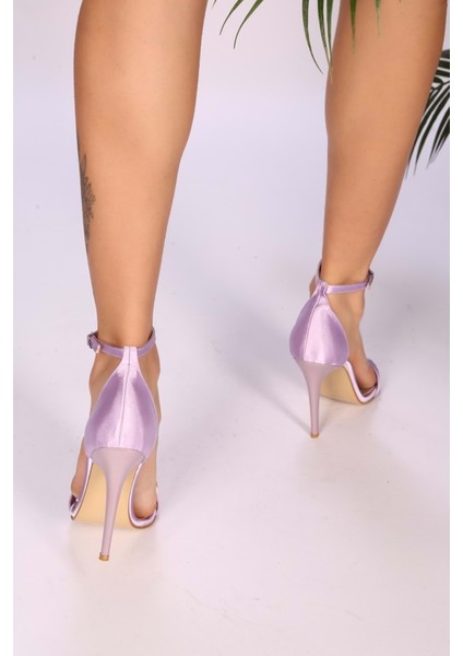 Kadin Lila Saten Tek Bantli Topuklu Ayakkabi indirimleri
