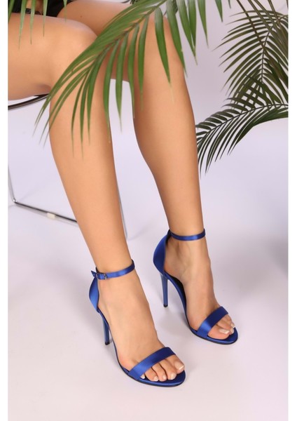 Kadin Saks Mavi Saten Tek Bantli Topuklu Ayakkabi fiyatları