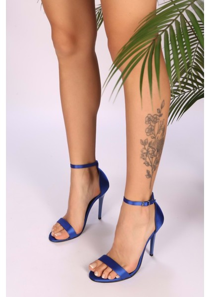 Kadin Saks Mavi Saten Tek Bantli Topuklu Ayakkabi fırsatları
