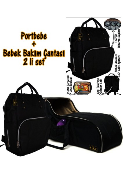 Portbebe Ana Kucağı ve Bebek Bakım Çantası İkili Set