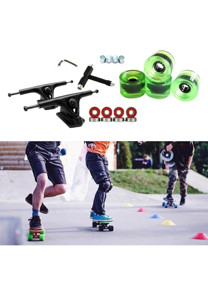 Alaşım 7 '' Kaykay Kamyon Köprü Rulmanlar Longboard Tekerlekler Rulo Anahtarı Temizle Yeşil (Yurt Dışından)