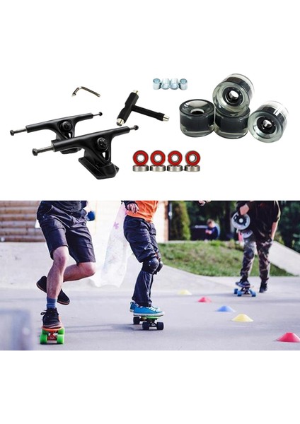 Alaşım 7 '' Kaykay Kamyon Köprü Rulmanlar Longboard Tekerlekler Rulo Anahtarı Şeffaf Siyah (Yurt Dışından)