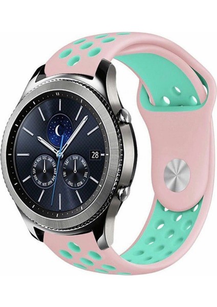 Samsung Galaxy Watch 46MM SM-R800 Kordon Kayış Renkli Silikon Spor Kayışı Yumuşak Pembe - Yeşil