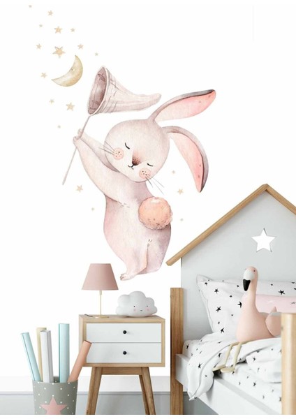 Minik Tavşan Ay ve Yıldızlar Duvar Sticker Seti