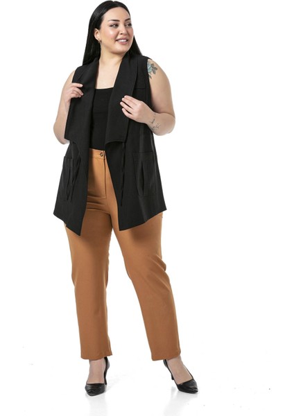 Büyük Beden Beli Yanlardan Lastikli Fermuarlı Paçası Yırtmaçlı Kahverengi Pantolon fırsatları