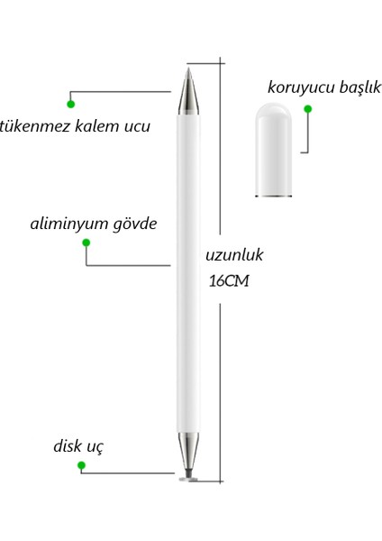 Vestel V Tab Z2 Lte Uyumlu Dokunmatik Kalem Passive Stylus 2in1 Tablet Kalemi Çizim & Yazı Kalemi