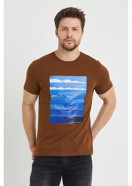 Erkek Baskılı T-Shirt Hardal