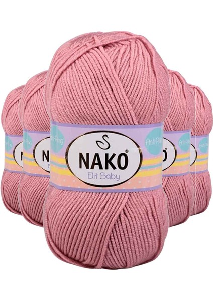 5 Adet Elite Baby El Örgü Ipi Tüylenmeyen Bebek Yünü Gül Kurusu 10325
