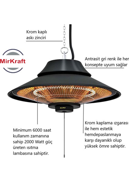 Elirg 2000 Watt Karbon Infrared Elektrikli Tavan Isıtıcısı