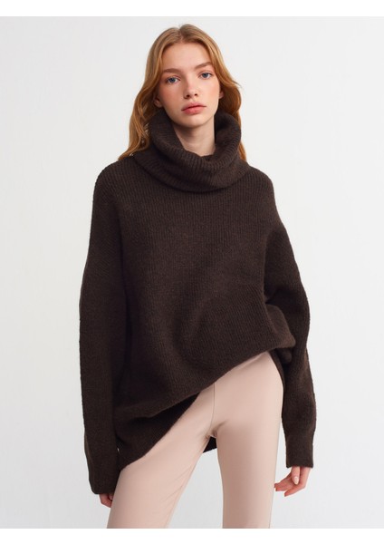 2268 Balıkçı Yaka Geniş Kazak-Koyu Kahve