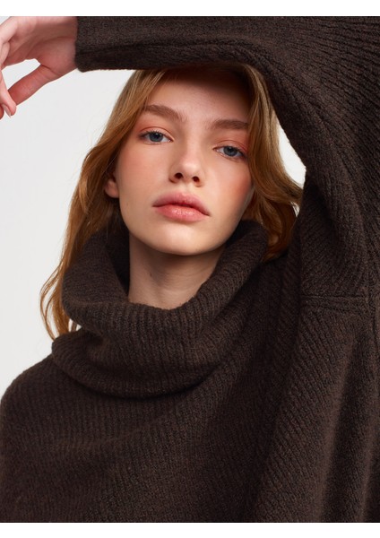 2268 Balıkçı Yaka Geniş Kazak-Koyu Kahve fırsatları