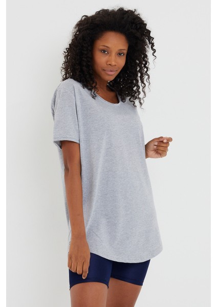 Women Gri Pis Yaka Salaş T-SHIRT-KTCPS001R10S