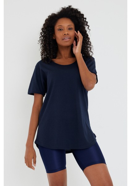 Women Lacivert Pis Yaka Salaş T-SHIRT-KTCPS001R14S fiyatları