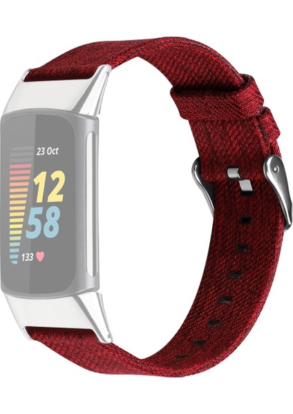 puluz Fitbit Charge 5 Için Kanvas Kordonlu Saat Kayışı Kırmızı (Yurt Dışından)