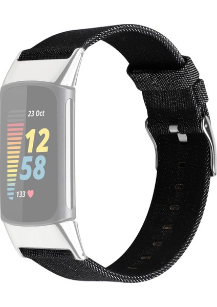 puluz Fitbit Charge 5 Için Kanvas Kordonlu Saat Kayışı Siyah (Yurt Dışından)