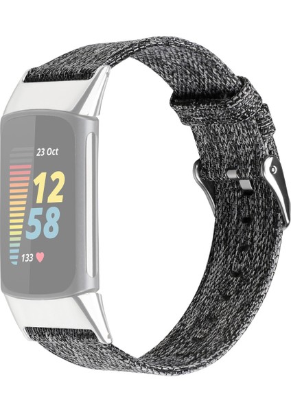 puluz Fitbit Charge 5 Için Kanvas Kordonlu Saat Kayışı Gri (Yurt Dışından)