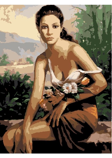 Zarif Kadın Sayılarla Boyama Seti 40 x 50 cm (Tuvale Gerili)