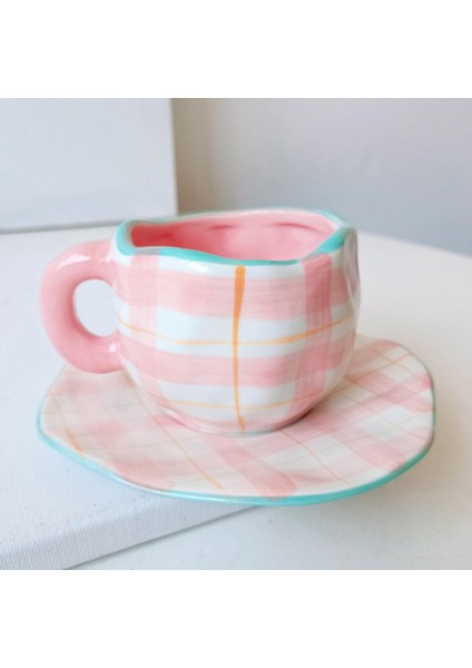 Mısır Gevreği Için Coaster ile Güzel Seramik Kahve Kupalar Sıcak Çikolata Kahvaltı Pembe Beyaz (Yurt Dışından) fiyatları