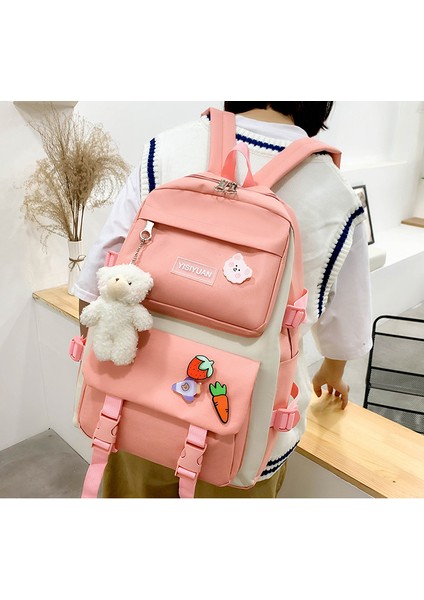 5 Parça Sevimli Harajuku Öğrenci Okul Sırt Çantası Pembe (Yurt Dışından) fiyatları