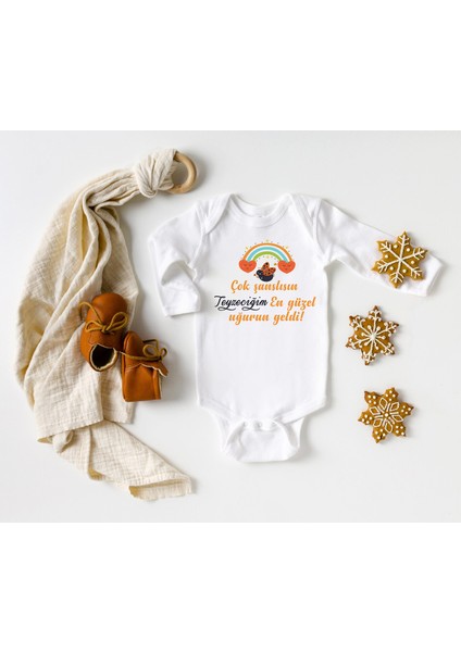 Niles Baby Design For Baby Çok Şanslısın Teyzeciğim En Büyük Uğrun Geldi Yazılı Uzun Kol Zıbın