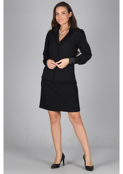Sweetness Kadın Siyah Saten Detaylı Krep Gömlek modelleri