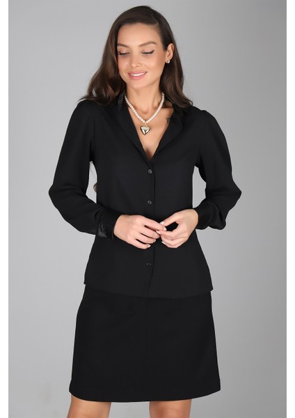 Sweetness Kadın Siyah Saten Detaylı Krep Gömlek indirimleri