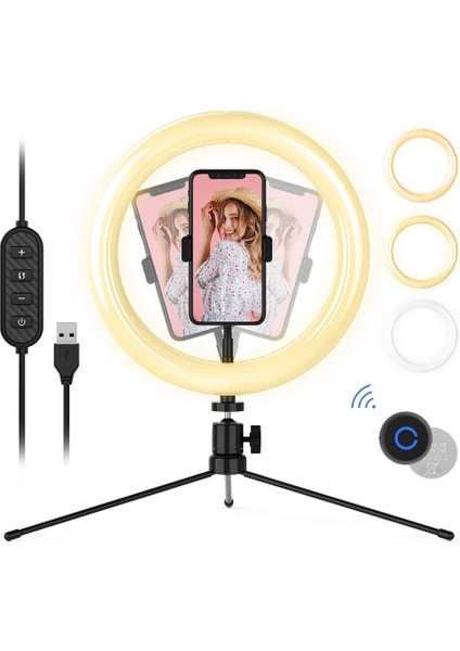 ZJ27 10 Inç Masaüstü Halkası Işık Tripod Desteği ile Bluetooth LED Dolgu Işık (Yurt Dışından)